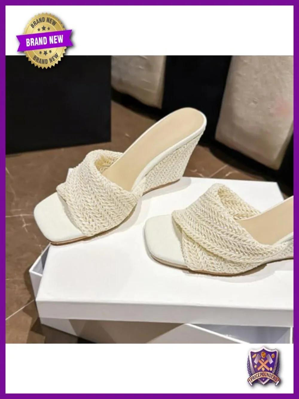 Woven Straw Wedge Sandals Open Toe Slip On Comfort Heels